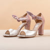 Talla '5' Tacon 'Block' Modelo 'Paloma' Piel Rosa metalico y plateado